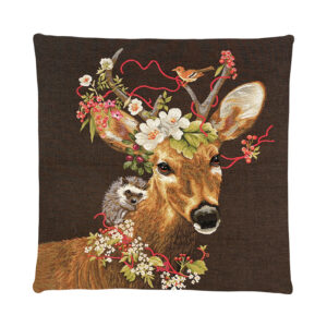 Cushion with an image of a deer adorned with flowers